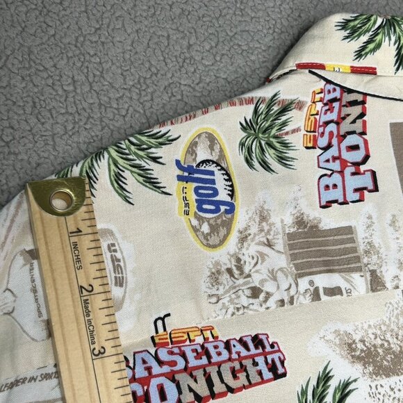 Vintage ESPN Zone Shirt Mens L Hawaiian Rayon Sports Center Party All Over Print - Picture 12 of 13
